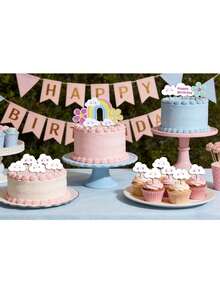 8 cái cắm trang trí bánh kem hình mây cầu vồng hoa, que cắm trang trí cupcake sinh nhật cho trẻ em - Xem 3