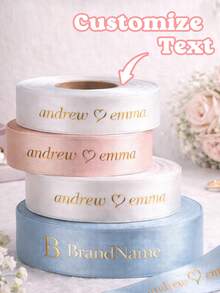 Custom Printed Satin Ribbon, Personalized Printed With Name Or Logo | Wedding Favor Custom Printed Satin Ribbon - Wedding Gift Packaging - Wedding Ribbon - Anniversary Gift Packaging - Multicolor - View 2