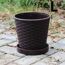 Maceta tejida de bambú grueso, maceta de estilo nórdico para interiores/exteriores, maceta de plástico con agujero de drenaje y bandeja, adecuada para plantar hiedra, suculentas y otras plantas en maceta - Multicolor - Ver 16
