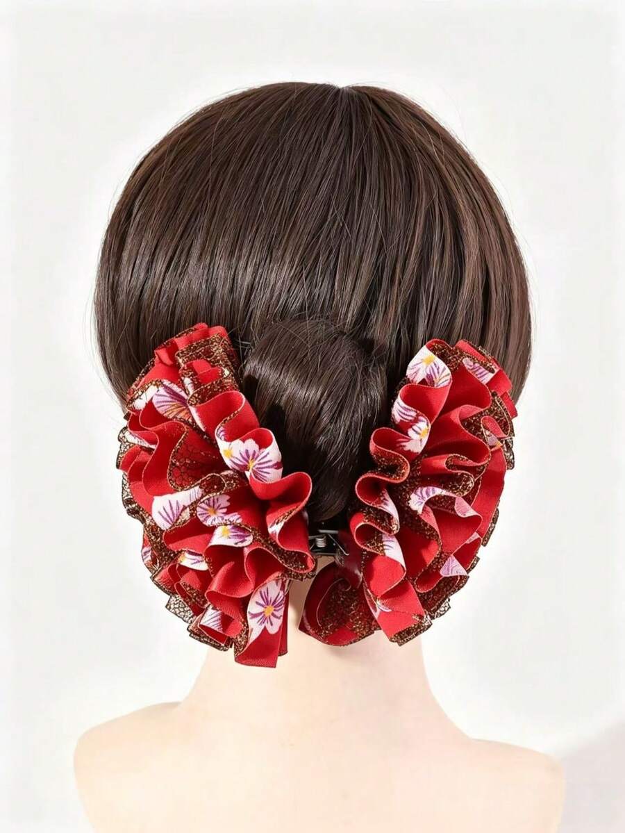 1 buah Jepit Rambut Wanita Dua Lapis Motif Bunga Besar, Aksesori Rambut Pantai, Jepit Rambut Liburan - Jepit rambut bunga merah - View 1