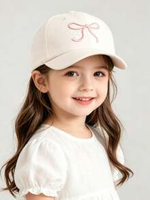 1pc Toddler Girls Embroidered Bow Baseball Cap, Adjustable Sun Protection Cute Casual Sports Hat, Suitable For Spring, Autumn, Summer Outdoor Daily Beach - Bow - View 3