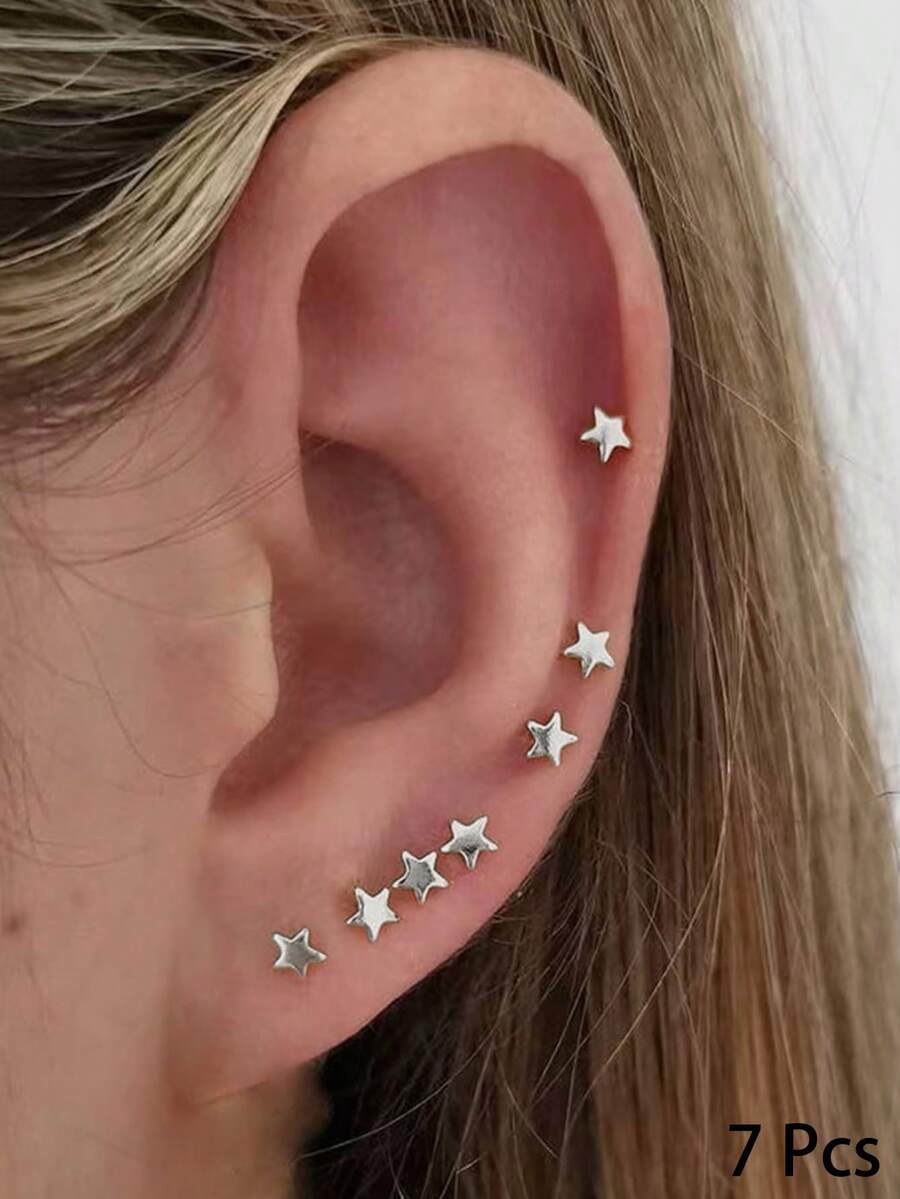 Anting desain bintang 7 - Perak - View 1