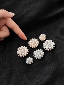 1/3pcs 18/26/29mm Women's Elegant Rhinestone Faux Pearl Button Covers, Crystal Button Covers, Removable Clip-On Button Covers, Crystal Glamorous Buttons For Clothing, With Pliers Press Button, Lead Color - Multicolor - View 5