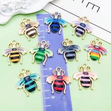 5/10pcs Colorful Bee Enamel Charms, Golden Plated Bee Insects Pendants For DIY Jewelry Making Bracelet Necklace Crafts Accessories - bee - View 4