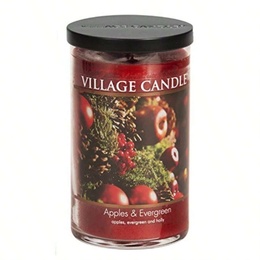 Village Candle Apples and Evergreen Tarro de vidrio grande, vela perfumada, 19 onzas, rojo - Rojo - Ver 1