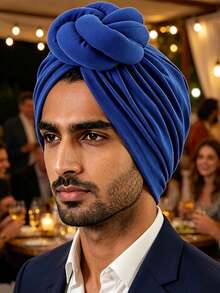 1pc Men's 3D Cable Knit Ball Cap Beanie Hat Hair Loss Cover Suitable For Daily Use - Royal Blue - View 4