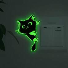Glowing Peeking Cat Wall Decal, Night Light Switch Sticker, Removable Cute Animal Decoration, Suitable For Bedroom, Living Room, Smooth Walls, Glass And Tiles - A - View 2