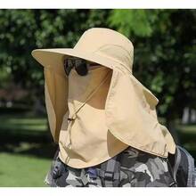 Sun Visor Hats - (Wide-brimmed Hat + Face Mask) -- Khaki - View 8