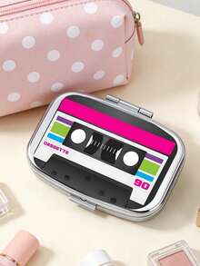 Square Pill Box With Printed Pattern And Magnetic Strip, Portable Pill Storage Compartment, Mini Metal Storage Box, Portable Jewelry And Pill Box, Travel Pill Box, Large Capacity Compartment, Weekly Pill Organizer Box, Suitable For Daily Medications And Vitamins, Essential For Doctors And Nurses, Emergency Needs, Travel, Hiking Emergency Rescue, Personalized Creative Gift With Logo - Multicolor - View 3