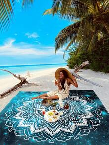 1pc New Outdoor Waterproof Sand-Proof Lightweight Fashionable Fresh Navy Blue Bohemian Beach Digital Print Pattern, Suitable For Camping, Outdoor Picnic Mat, Beach Towel - A - View 2