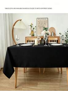 1 pieza Mantel de poliéster de unicolor para mesa de comedor, sala de estar, comedor, mesa de café, banquete de boda, decoración del hogar, fiesta de cumpleaños, exterior, estudio - Negro - Ver 15