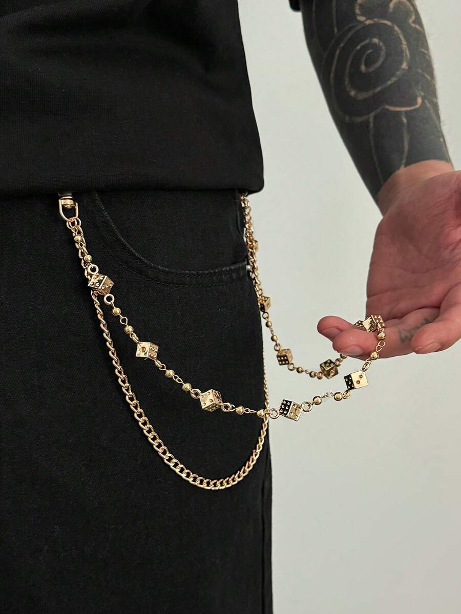 1 pieza Cadena corporal geométrica creativa, con forma de dados a la moda, adecuada para uso diario de hombres, festivales de música, uso en fiestas, joyería encantadora