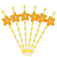 16PCS Star Fruit Shaped Decorative Paper Straws, Tropical Fruit Style, Suitable For Summer Party, Hawaiian Theme Event, Birthday Party, Picnic, Camping, Pool Party, Ideal Choice For Beverage Straws (Random Assortment) - View 6