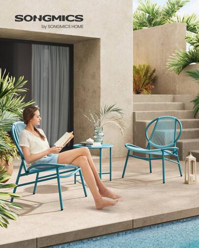 SONGMICS Ensemble Salon de Jardin, 3 Pièces, Chaises Acapulco, Salon d Extérieur, Table d Appoint et 2 Chaises, Ensemble de Mobilier d Intérieur et d Extérieur, Balcon