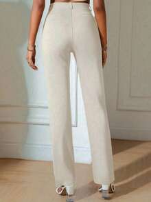 Pantalones rectos de cintura alta, elegantes para la primavera - Beis - Ver 2