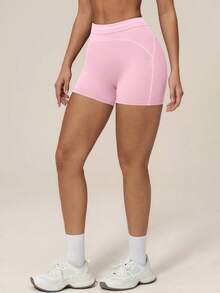 TimeOff Women's 1pc Contrast Color White Line High Waist Tummy Control Sports Shorts - Pink - View 8