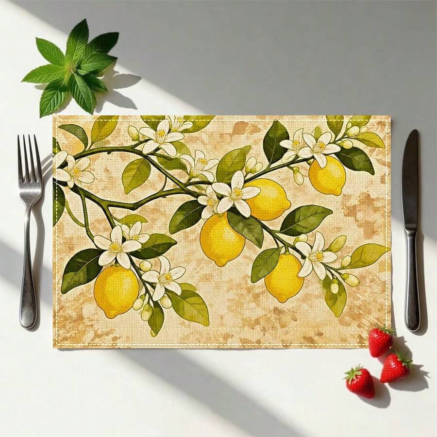 1 buah/4 buah/6 buah/8 buah Alas Meja Lemon, Cocok untuk Meja Makan, Alas Sarapan, Kedai Kopi, Dekorasi Sepanjang Musim, Alas Meja yang Dapat Dicuci, Dekorasi Ruangan, Alas Meja Dapur, Dekorasi Pesta Dalam dan Luar Ruangan, Dekorasi Rumah, Hadiah Ideal - MultiWarna - View 1