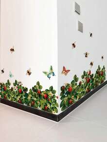 1 Stück abnehmbarer Vinyl-Kühlschrank-Dekorationsaufkleber, Aquarell-Erdbeerranke mit roten Beeren, weißen Blumen, Bienen und bunten Schmetterlingen, frischer Landhausstil, geeignet für 4-Türer-Kühlschränke, Küchenschränke, Mikrowellen, Fliesenwände und Apartment-Küchendekoration - Dekorative Vinyl-Kühlschrankaufkleber - Übersicht 6
