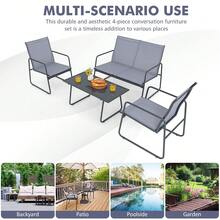 4 Pieces Of Metal Patio Furniture Chat Set With Tempered Glass Coffee Table - 1 - View 9