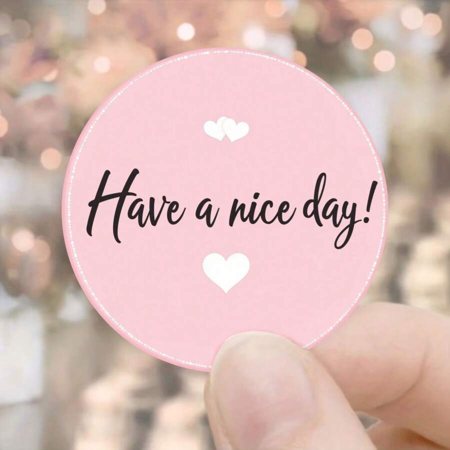 24/48 autocolante roz rotunde cu modele în formă de inimă și textul "Have A Nice Day", potrivite pentru ambalarea cadourilor și utilizare zilnică - rundă - Vizualizare 1