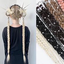 2 Packs 24 Inch Y2K Style Synthetic Braiding Hair Extensions With Silver Star Decor, Soft Colorful Festival Cosplay Party Hairstyle For Women & Girls - Multicolor - View 2