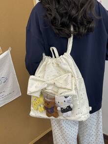 Mochila de cordón estilo anime japonés con diseño de estrella linda, estilo ballet, lazo 2K, gran capacidad, mochila de cordón para ir al trabajo, mochila escolar para niña, mochila urbana para exteriores - Blanco - Ver 9