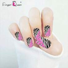 Finger Queen Short Square False Nails, Pink Animal Print, 24 Pieces - Pink Animal Print - View 2