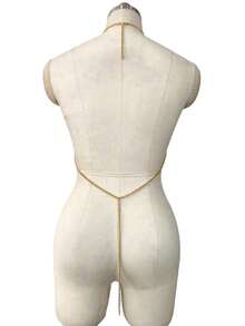 1pc INS Style Pearl Pendant Y-Shaped Halter Neck Chest Chain, Beach Vacation Hot Girl Daily Accessory - Gold - View 5