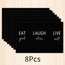 1pc Life Text Placemat, Breakfast Placemat, Coffee Mat, Coaster Set, Bowl & Plate Mat, Home Decor, Kitchen Accessories, Easy To Clean Placemat, Suitable For Home, Kitchen & Dining Table Decor, Holiday Gift, Multi-Piece Combination Pack, Linen Placemat - Multicolor - View 14