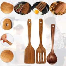 AIUHI 3pcs Wooden Kitchen Utensils Set Cooking Wood Spoon Comfort-Grip Wooden Spatulas - Brown - View 3