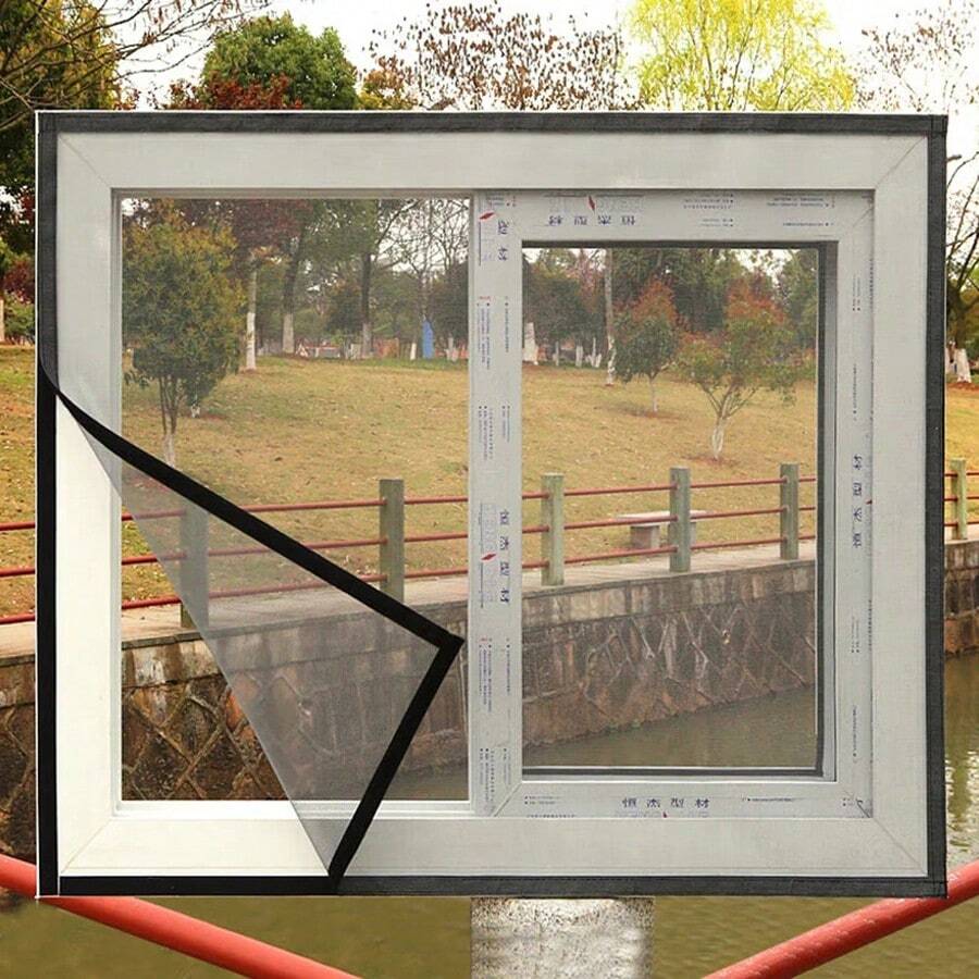 1pc Home Mosquito Screen Window, Easy Installation, Self-Adhesive Insect Screen For Home Doors And Windows - Gray Mesh With Black Border - View 1