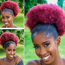 ZHENDEFA 100% Virgin Human Hair Afro Ponytail Extension, Kinky Curly Drawstring Bun, Clip In Hairpiece For Women - Multicolor - View 18