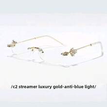 1 paire de lunettes ovales de luxe à strass pour femmes, convient pour la décoration, les trajets quotidiens, la protection des yeux et le soulagement de la fatigue oculaire - Lumière bleue blanche transparente - Voir 6