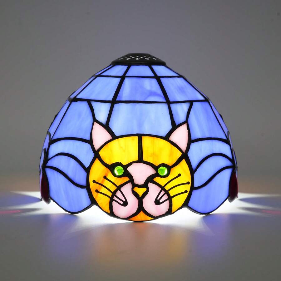 1pc Orange Cat Style Stained Glass Lampshade, Top Diameter 1cm, Bottom Diameter 20cm, For Table Lamp, Pendant Light, Wall Lamp, Ceiling Light Replacement - Style 27 - View 1