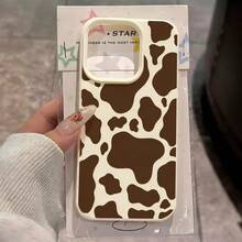 1pc Fashionable Retro Cute Playful Brown Cow Print TPU Phone Case Compatible With IPhone/,International Version, Not The Domestic Version - White - View 1
