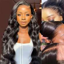 CEXXY Perruques de cheveux humains ondulés 200 % sans colle, à porter et à emporter, 7 x 5 HD, avec fermeture en dentelle, perruque frontale en dentelle droite de 30 pouces - Natural Black - Voir 8