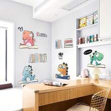1pc PVC Cartoon Wall Sticker Self-Adhesive Decorative Bedroom Decor Study Room Sticker Cute Dinosaur Reading Pattern - one-size - View 4