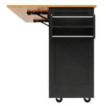 Kitchen Island, Serving Cart With Worktop, Sideboard, Wood-Finish Serving Cart, Side Towel Rack, Three-Dimensional Cupboard Doors On Casters, Adjustable Partitions, White - 黑色 - 查看 11