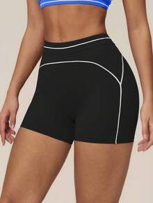 TimeOff Women's 1pc Contrast White Line High Waist Tummy Control Sports Shorts - Black - View 9