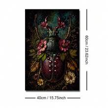 1pc Framed/Unframed Gothic Style Botanical Floral Beetle Pomegranate Canvas Poster, Dark Academia Floral Insect Wall Art Print, Minimalist Entryway/Entrance Aesthetic Decor Scroll Painting, Suitable For Dorm, Living Room, Bedroom Modern Home Decor - A - View 16