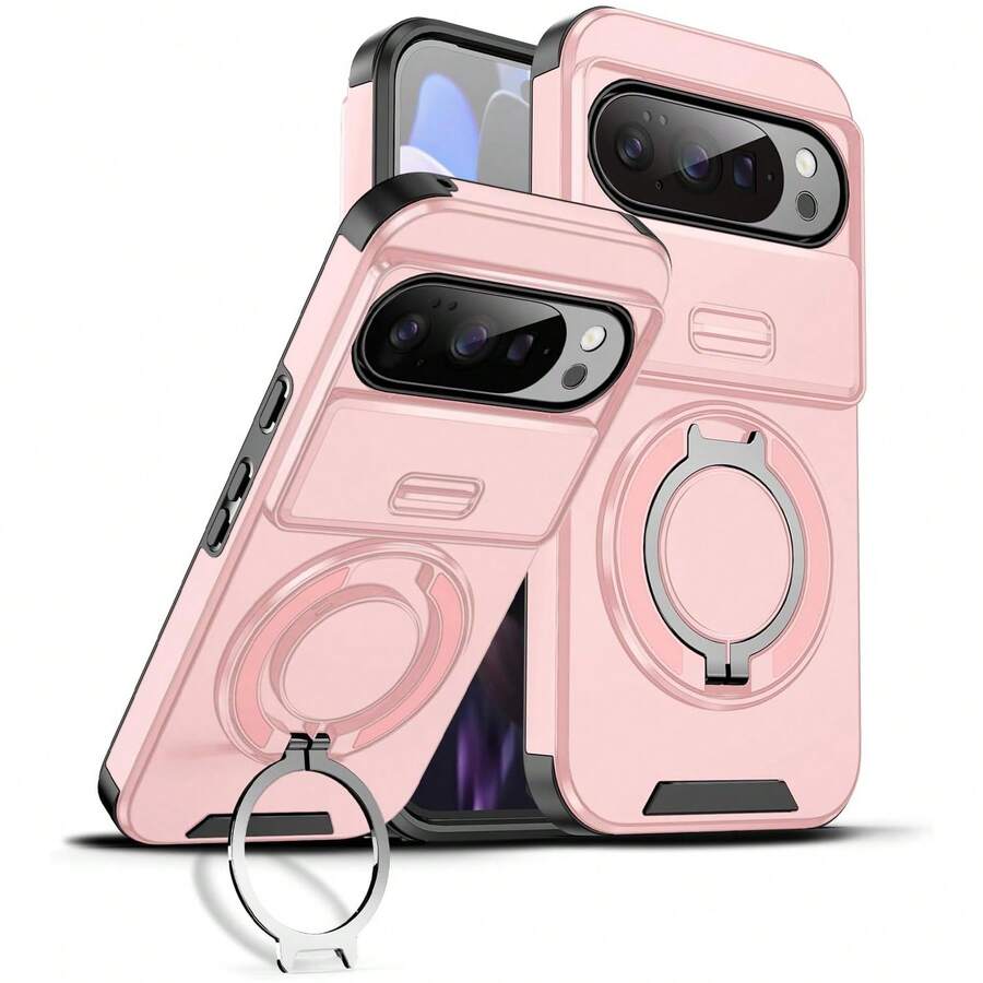 10 Pro/10 Pro XL手機殼,附可滑動相機蓋與旋轉支架環,超薄磁吸防震手機殼,相容 10 9 9A 9 Pro XL 8A 8 Pro 7 Pro 7 - 粉色 - 查看 1