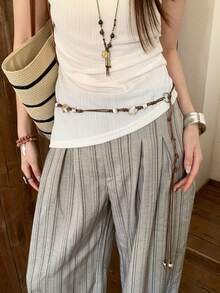 1pc Coffee Brown Polyester Bohemian Beaded Star Decor Waist Rope For Women - Coffee - View 7