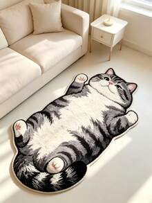 1 pieza Alfombra de piso con gato gris tumbado, alfombra de sala de estar, alfombra, alfombra de área de sala de estar, alfombra de área pequeña, tapete, decoración del hogar, alfombra de sala de estar grande, alfombra redonda, decoración del hogar de sala de estar, decoración de habitación, alfombra lavable, regalo de graduación - Gato gris tumbado - Ver 4