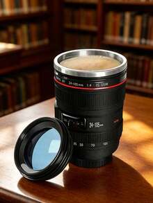 Camera Lens Shaped Mug, Creative Camera Lens Cup, Interesting Birthday Gift, Portable Insulated Cup With Lid, Suitable For Iced Coffee, Outdoor Travel, Camping, For Men, Women, Students, Photographers, Black - Multicolor - View 2