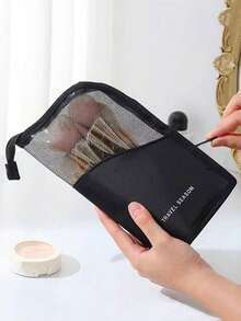 Portable Mesh Makeup Brush Storage Bag, Waterproof Travel Makeup Brush Pouch, Large Capacity Zippered Storage Bag With Handle, Breathable Transparent Brush And Beauty Tool Organizer, Lightweight Daily And Travel Makeup Brush Case - Multicolor - View 14