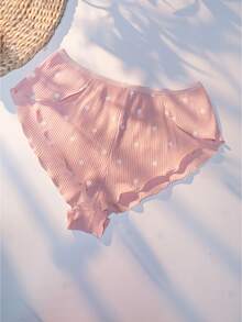 Aesletic Women's Home Panties & Sleepwear, Side Slit Ruffle Hem Comfortable Sexy Underwear, Suitable For Home And Sleep - Pink - View 2