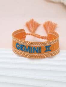 1pc Fashionable Zodiac Handmade Woven Tassel Bracelet With Embroidered Letter For Men And Women - Multicolor - View 7