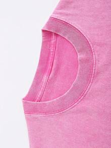 Women's Y2K Pink Oversized Cotton Short Sleeve Round Neck Casual T-Shirt - 玫瑰紅 - 查看 2