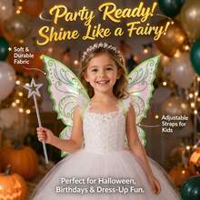 Sparkly Butterfly Fairy Wings, Iridescent Costume Accessory With Star Wand For Cosplay  Kids Parties - Light Green - View 4