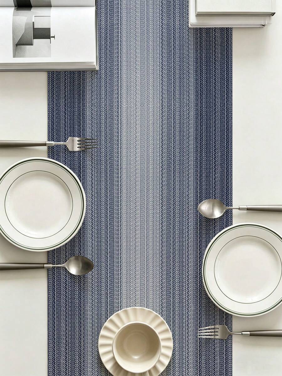 1pc,Crafted Table Runner,Modern Gradient Triangular Table Runner,Minimalist Striped Pattern Table Runner,Pointed Asymmetric Tablecloth,Suitable For Dining Table,Coffee Table,Home Decor,Durable Kitchen And Restaurant Decoration,Dining Table Decor - Navy Blue - View 1